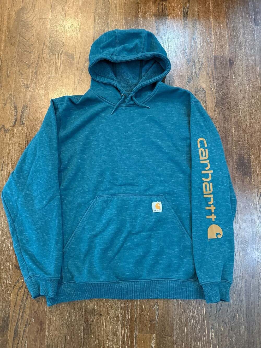 Carhartt K288 Loose Fit Midweight Sleeve Logo Hoodie Blue Teal Size L
